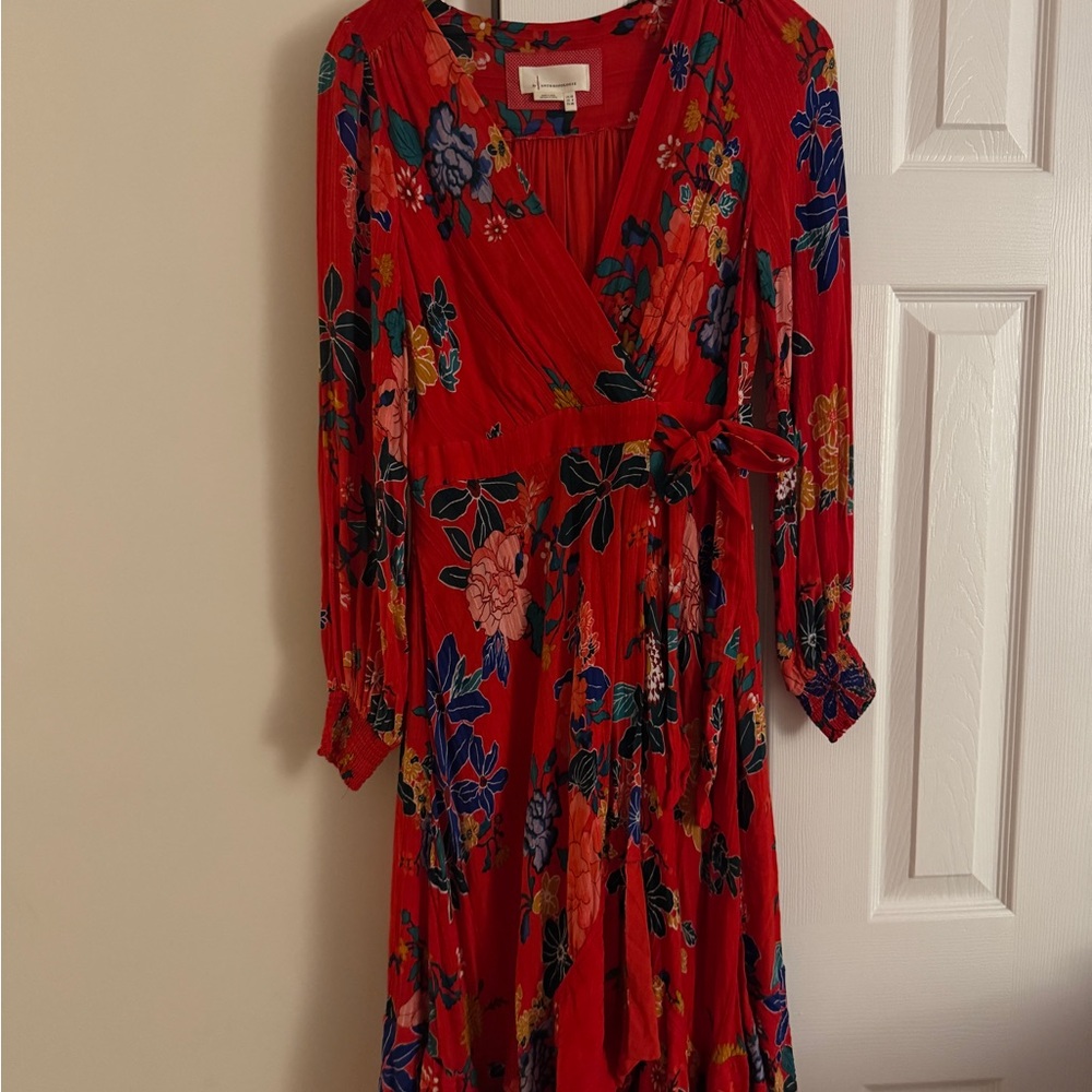 Anthropologie Floral Red Dress
